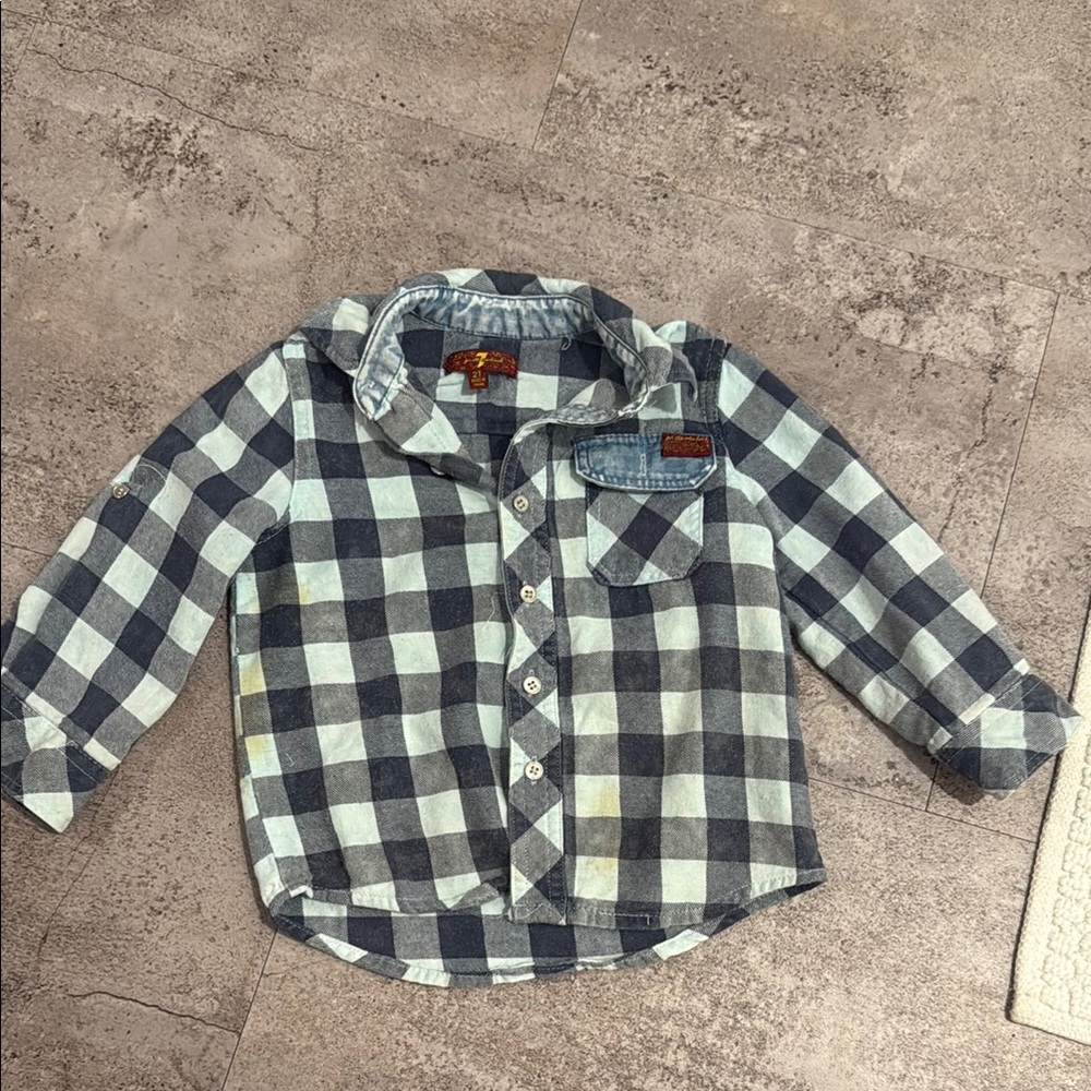 7 For All Mankind Toddler Checkered Shirt - Blue and White
